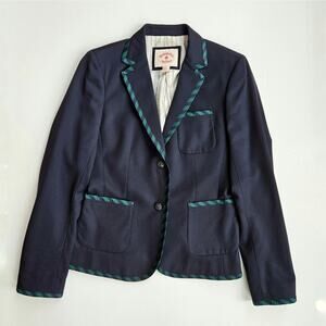 Brooks Brothers Red Fleece Navy Wool Blazer Green Navy Stripe Trim Sz 2